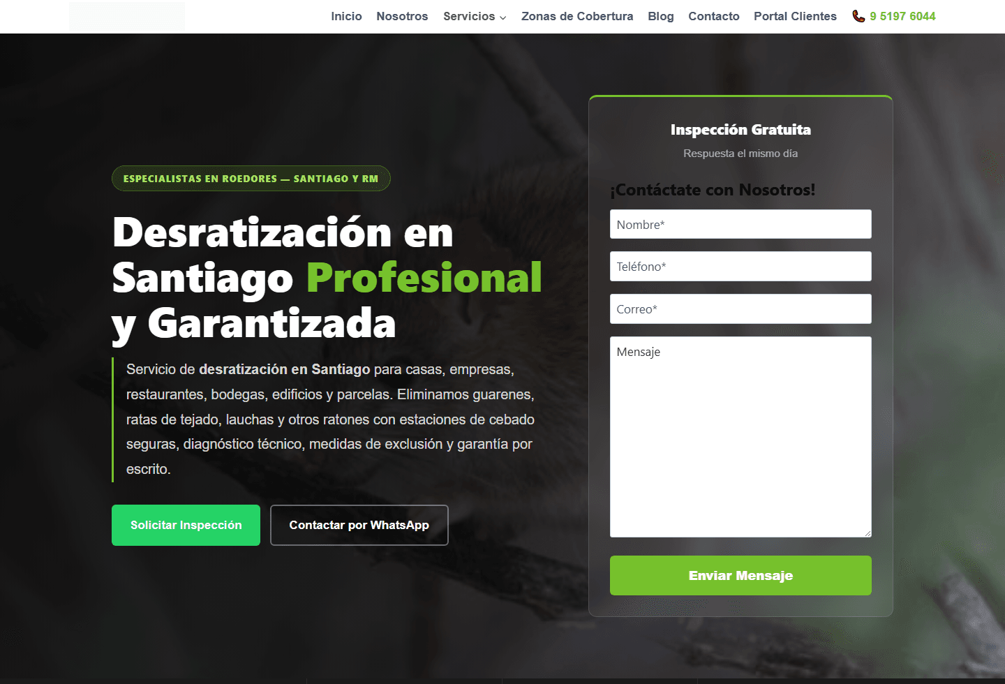 Captura real de landing page de desratizacion