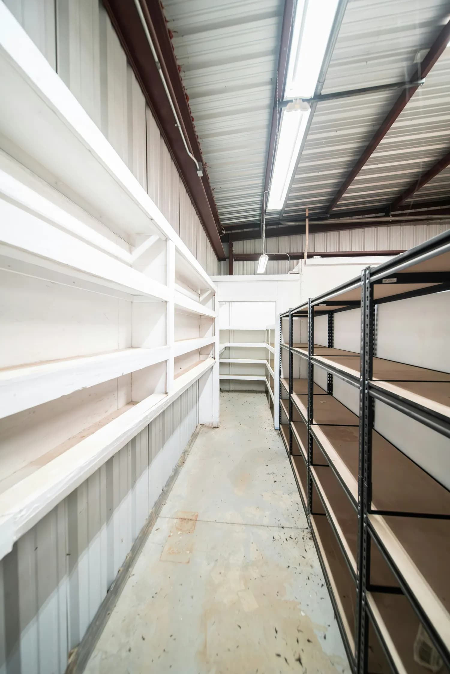 Bodega con estanterias para ordenar insumos