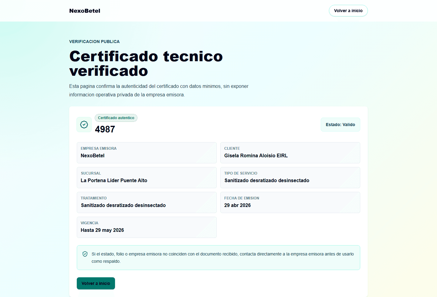 Captura real del portal publico de verificacion de certificados